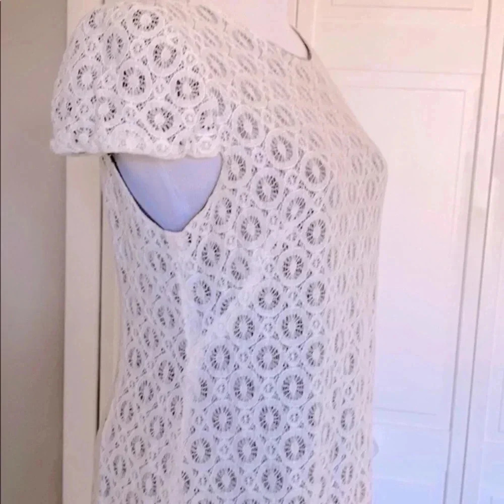 Ivory Crochet Lace Shift Dress Cap Sleeve Cream Boho Size 10 - Picture 6 of 10